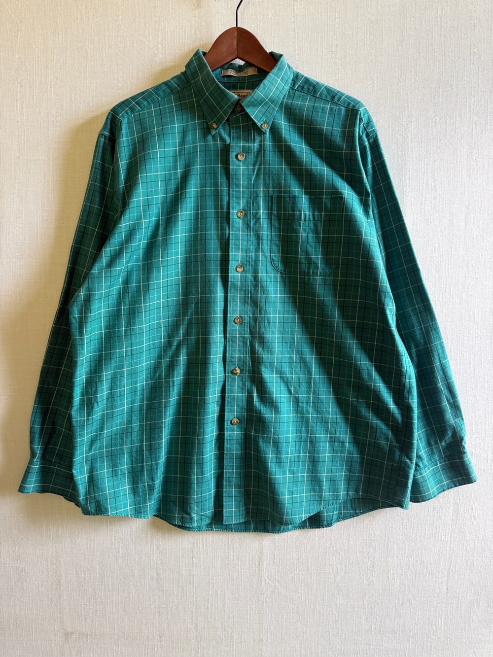 L.L.Bean Green Plaid Wrinkle-Free Button Down Shirt L